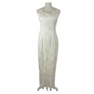 Vintage 90s Jessica McClintock Bridal Brocade Crochet Dress Medium